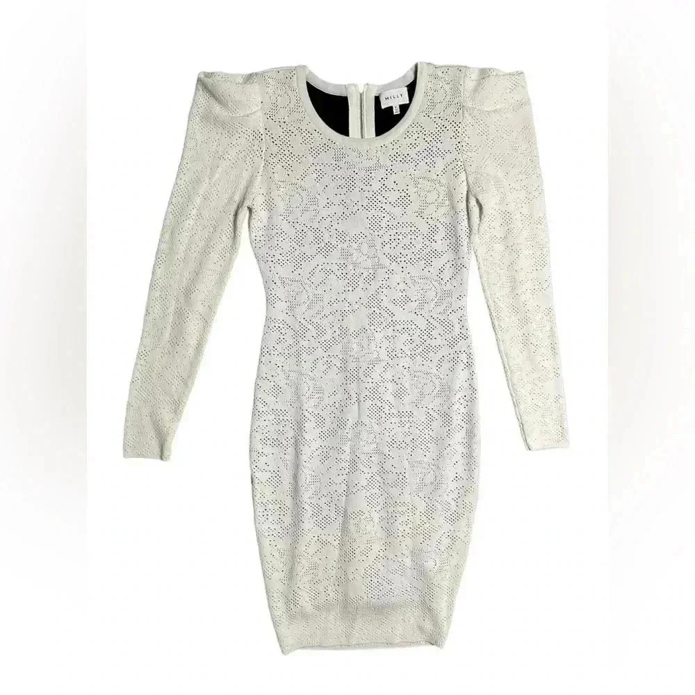 MILLY Women's Knit Dress White Patterned Medium